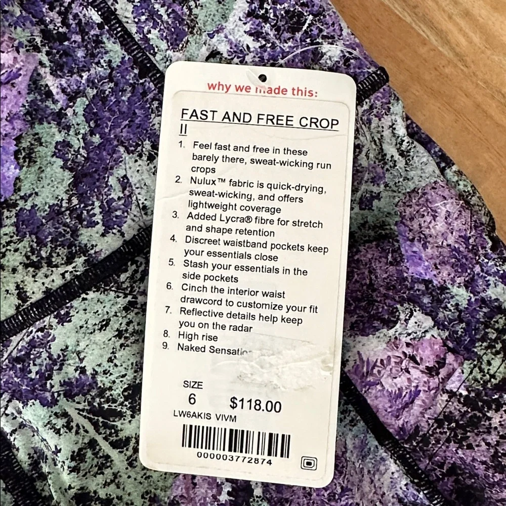 NWT Lululemon Multi Color Fast & Free Crop Leggings Size 6 - Picture 6 of 6